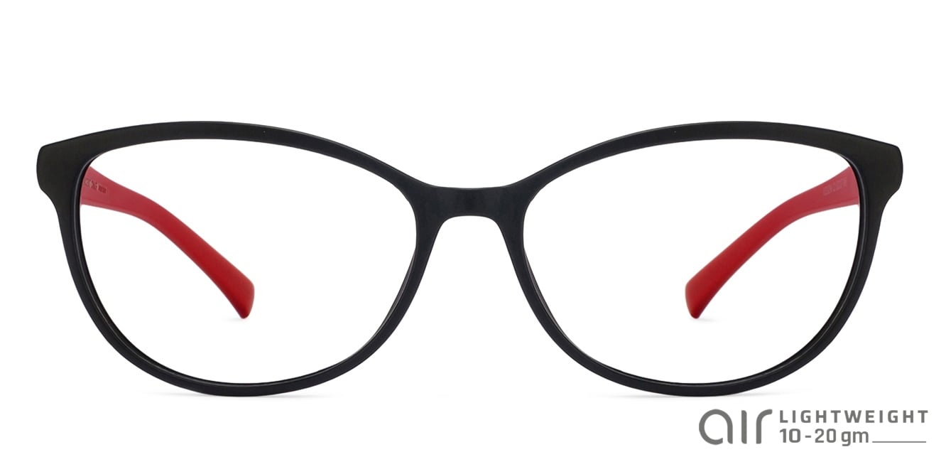 Lenskart Air Matte Black Red Full Rim Cat Eye Medium Size 52